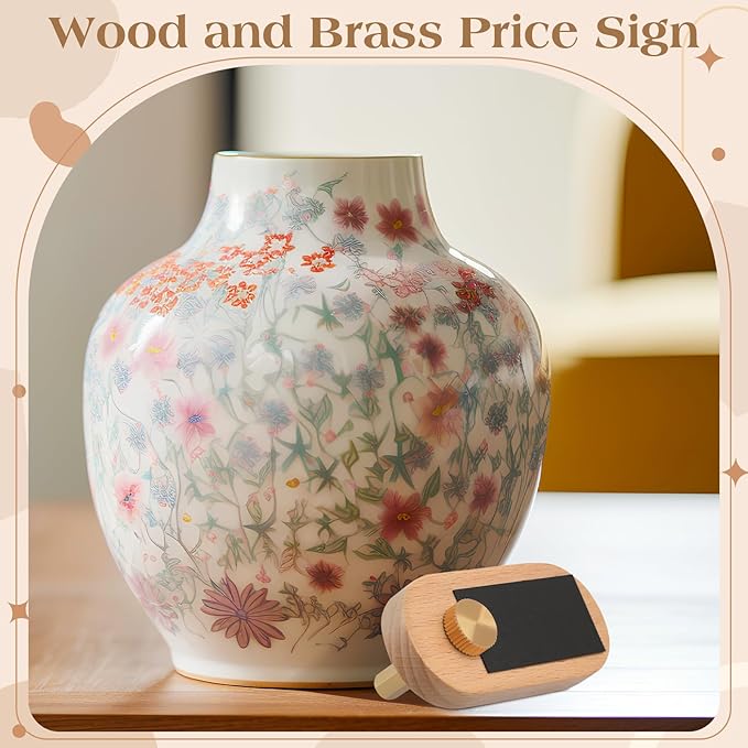 Qunclay Set of 10 Price Display Signs for Vendors Wooden Signs with Price Tag Paper and Pens Retail Display Tag Stands Food Name for Cafes, Shops, Boutiques