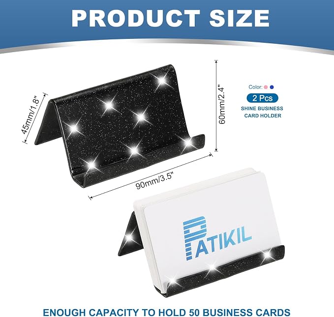 PATIKIL Business Card Holder for Desk, 2Pcs Acrylic Business Card Holders Shine Card Stand Organizer Cards Display for Office Exhibition, Black/Silver