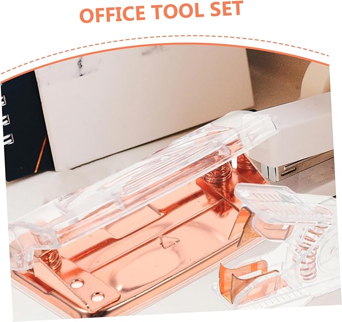 TEHAUX 4sets Cardboard Two Hole Puncher and Stapler Remover Set Rose Gold Office Supplies for Easy Document Organization and Efficient Staple Removal