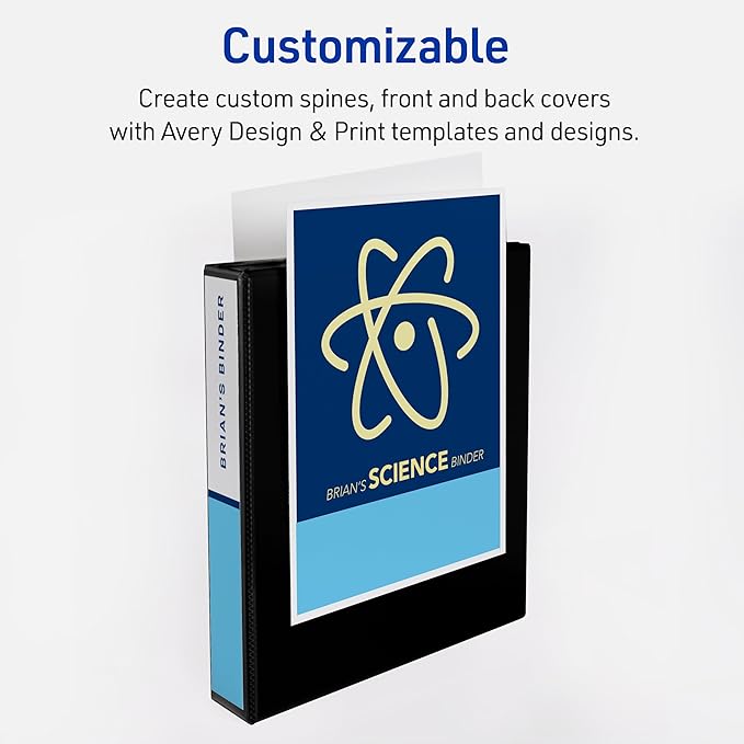 Avery Heavy-Duty View 3 Ring Binders, 1.5 Inch One Touch Slant Rings, DuraHinge, 2.1 Inch Wide Spine, Customizable Clear Cover and Spine, White Binders (12-Pack of 79795)
