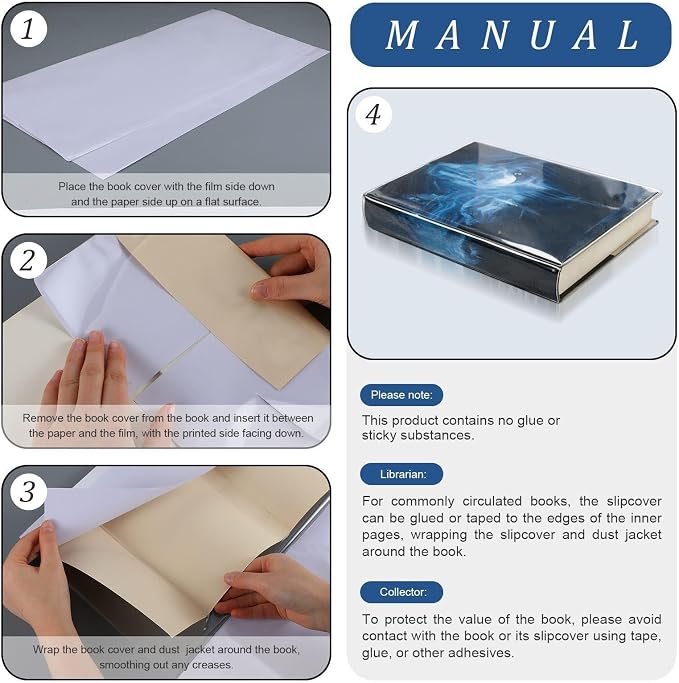20 Pcs Fold-On Archival Book Jacket Center-Slit Books Dust Jacket Covers Clear Archival Book Cover Protector for Librarian Collector (10" H X 21" L)