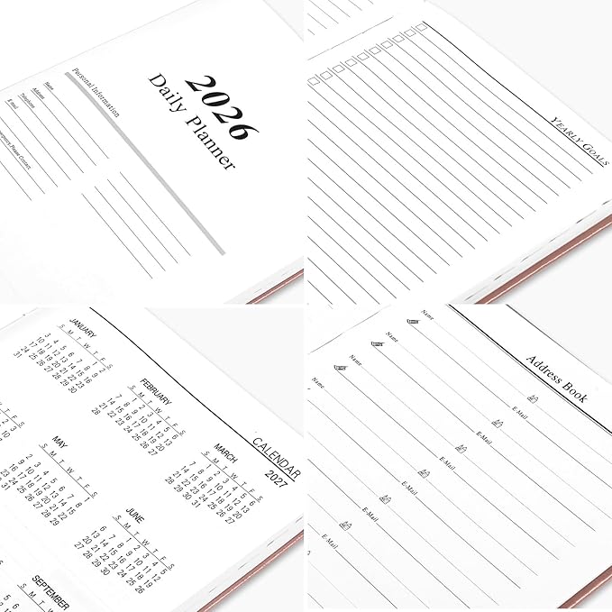 KESOTE Daily Hourly Planner 2026 Full Page per Day, 2026 Diary 5.7 x 8.3 Hardcover Appointment Book Agenda 12 Month, A5 Diary Notebook Planner Christmas Gift, Rose Gold