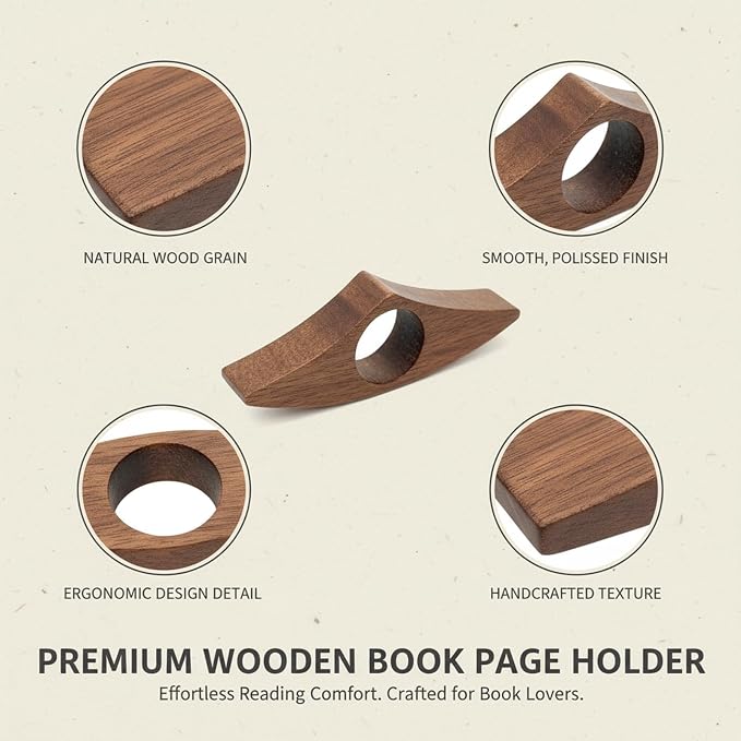 4PCS Thumb Page Holder, Book Holder Thumb for One-Handed Reading, Set of Wooden Page Holders for Avid Readers and Travel
