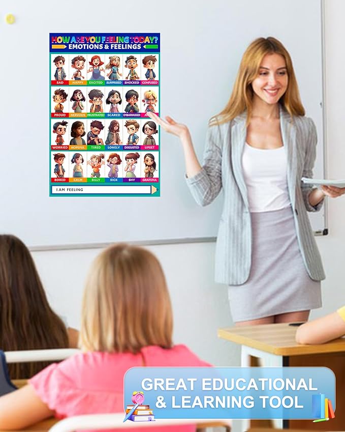 D24TIME Feelings Chart for Kids - 11''x16'' Toddler Educational Feeling Posters Emotion Chart for Children Kindergarten Nursery School Classroom Learning Poster Back to School Teacher Supplies