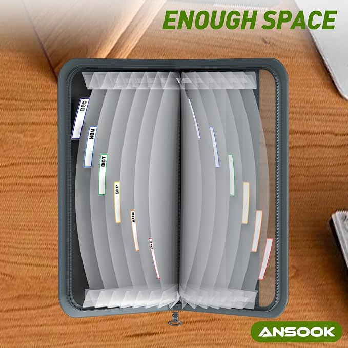 Ansook Coupon Receipt Organizer,13 Pockets Small Accordian File Organizer Holder, Glove Box Organizer,Monthly Budget Planner Organizer