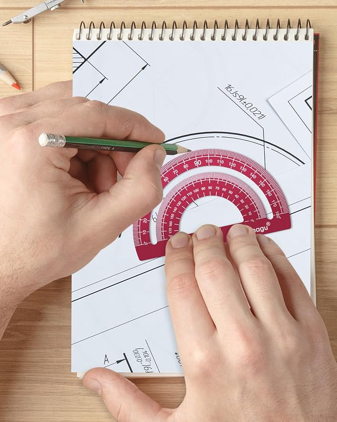 Honagu Triangular Ruler Set, 4 Pieces Aluminum Alloy Ruler, Metal Drafting Ruler, Geometric Protractor for Students,Teacher, Draftsmen, Engineers,Gift Stocking Stuffers for Kids (20cm/7.87inches, Red)