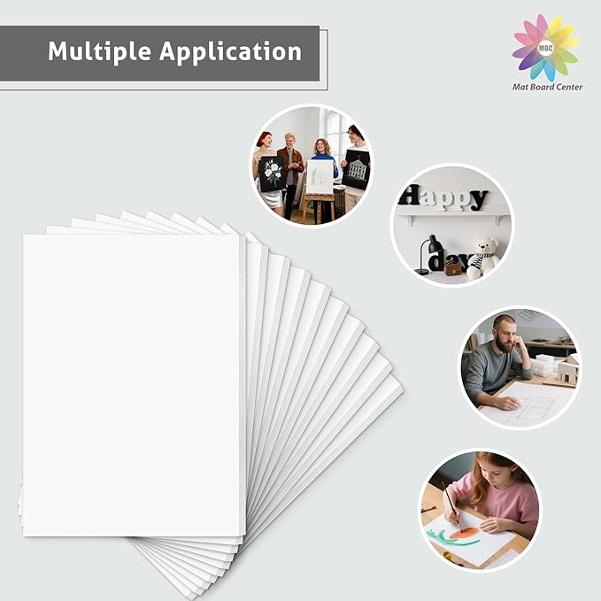 Mat Board Center, Pack of 25 Foam Core Backing Boards 1/8" (8.5x11, White)