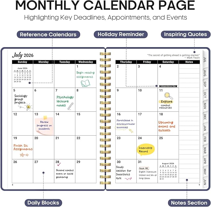 Planner 2026-2027, Academic Year Weekly and Monthly Calender Planner, from Jul 2026 - Jun 2027, Spiral Bound School Planning Book, Perfect for Teacher, Student, Women & Men, A5 (6.3" x 8.5"), Royal Flutter