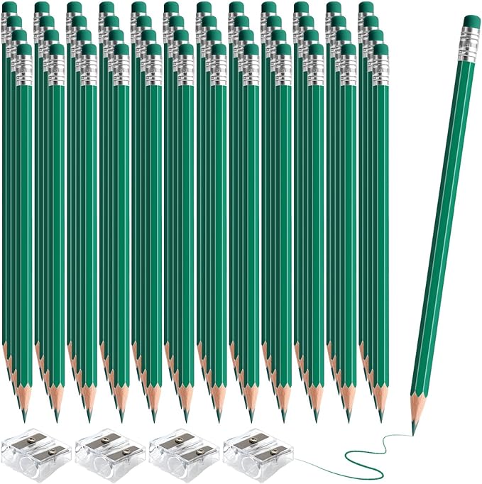 48 PCS Green Pencils Bulk with Eraser, Pre-Sharpened HB Pencils for Writing & Drawing, School Supplies for Kids Homework, Tests, Art Crafts & Teacher Grading (Green)