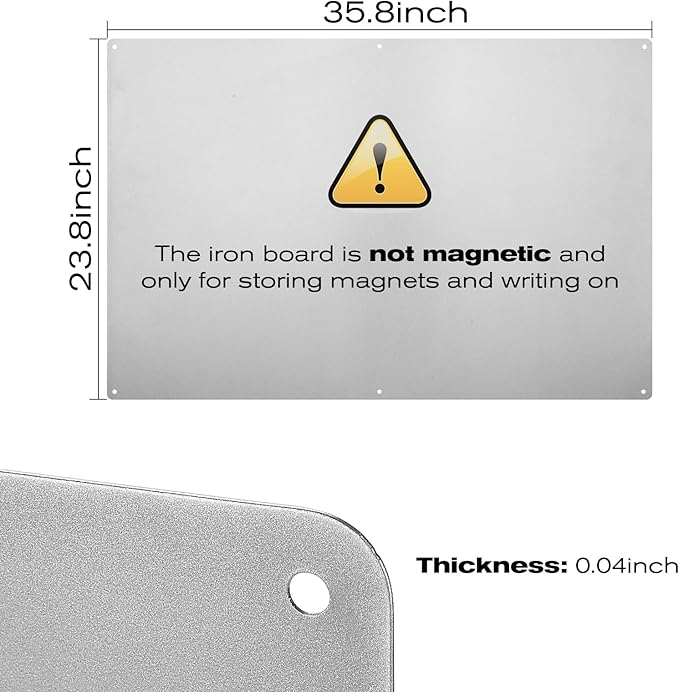 24" x 36" Magnetic Board, Silver Magnet Bulletin Board to Display Magnetic Letters, Metal Board for Wall, Refrigerator Photo, with Dual Lock Tape and Screws, Marker Pen