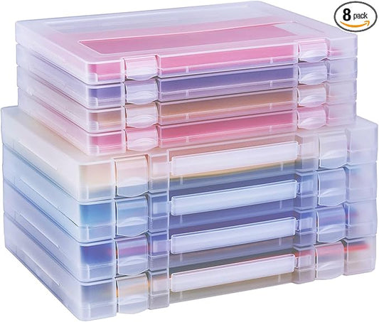 8 Pack Paper Storage Boxes, 8.5 x 11 Plastic Portable Project Case for US letter Size and A4 paper, Plastic Multi-Purpose Thick Scrapbook Storage Box for Office,Craft or Art Supplies