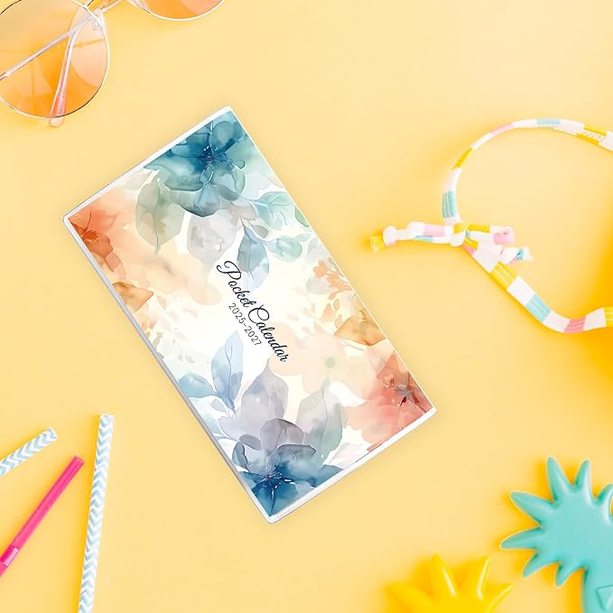 SKYDUE Pocket Calendar 2026-2027 for Purse 6.5" x 3.5", 2026-2027 Pocket Planner 24 Months with Soft Waterproof Cover, Watercolor Floral