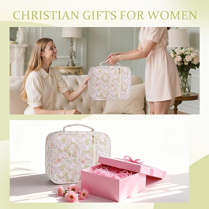Bible Cover Case for Women Large Quilted Bible Carrying Bag with Handles Bible Study Supplies & Accessories Christian Gifts for Women(Jungle Flowers, M)