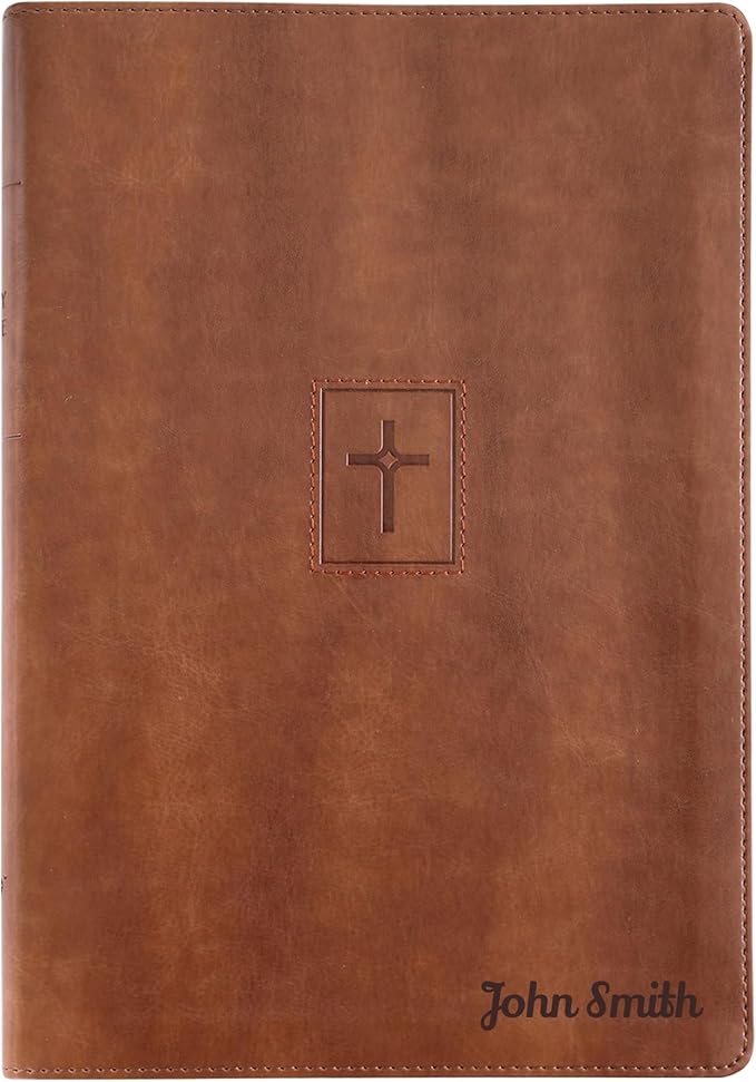 Personalized NIV Thinline Holy Bible Faux Leather Large Print Size | Custom with Name on Lower Right Corner | Gift for Christian & Religious Celebrations | Brown