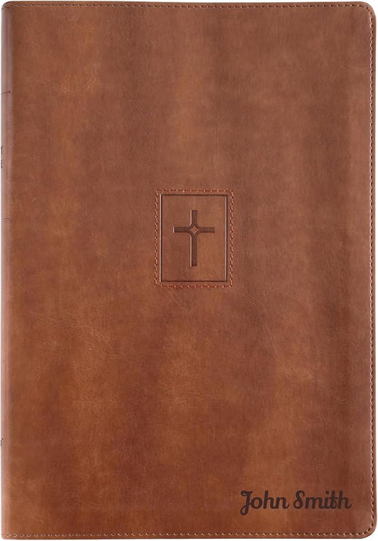 Personalized NIV Thinline Holy Bible Faux Leather Large Print Size | Custom with Name on Lower Right Corner | Gift for Christian & Religious Celebrations | Brown