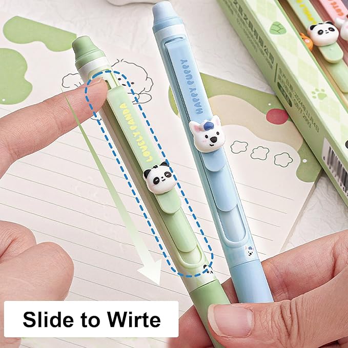 MOZXIRZ 4 Pcs Erasable Gel Pens Cute Retractable Pens Cartoon Animal Erasable Pen 0.5mm Black Ink Kawaii Writing Pen for Women Office School Supplies (Animal-Black Ink)