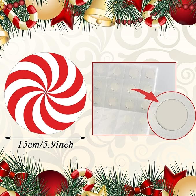 48 Pieces Peppermint Candies Cutouts Christmas Home Classroom Decoration Sweet Peppermint Cut Outs with Glue Point Dots for Winter Bulletin Board School Christmas Party, 5.9 x 5.9 Inch(Red & White)