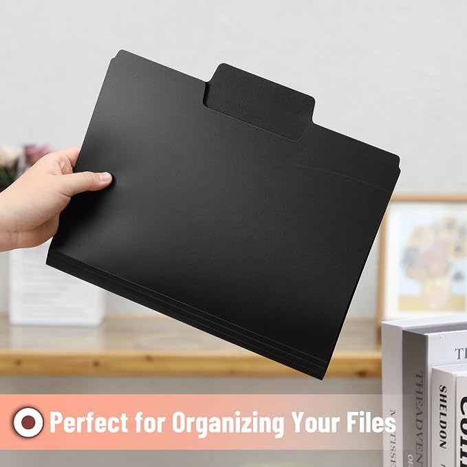 Mr. Pen- Black File Folders Letter Size, 6 Pack, 1/3 Cut Tab & Expandable Design, 24 pcs of Labels, File Folders Black