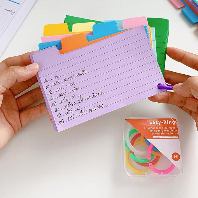 VANRA Index Card Holder 3x5 Flash Card Organizer Case 300 Colored Index Cards Bulk Blank Note Cards with Ring (White)