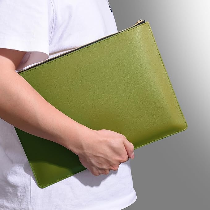 Enyuwlcm PU Leather A4 File Folder Zipper Document Holder Envelope Folder Case for Receipt Contract (1, Green)