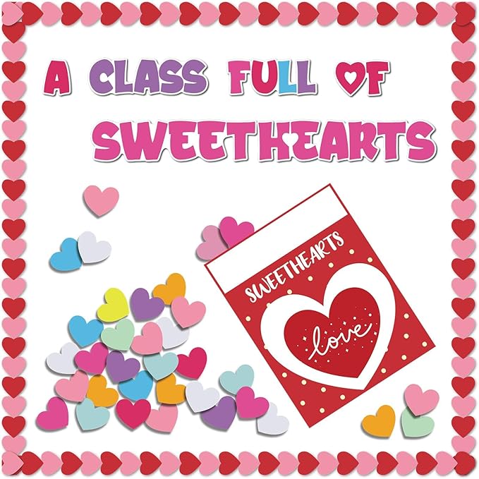 Valentine's Day Bulletin Board Set Valentine's Love Heart Classroom Decoration A Class Full Of Sweethearts Themed Cut-Outs Red Pink Colorful Hearts Bulletin Border for School Craft Projects Wall Decor