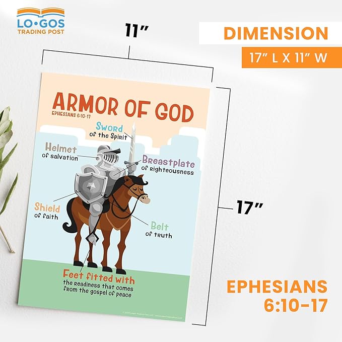 Bible Posters For Kids - Armor of God, 11"x17" Laminated Sunday School Posters For Christian Classroom Decor, Sunday School Decorations For Classroom & Church Nursery Decor