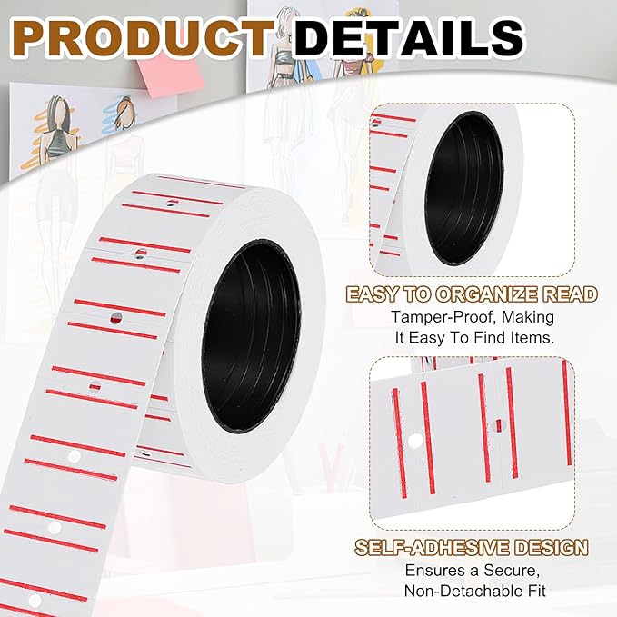 PATIKIL Pricing Labels, 10 Rolls 5000 Price Price Gun Labels Self-Adhesive Rectangular Puzzle Shape Marker Tag Stickers for Date Gun, White-Red