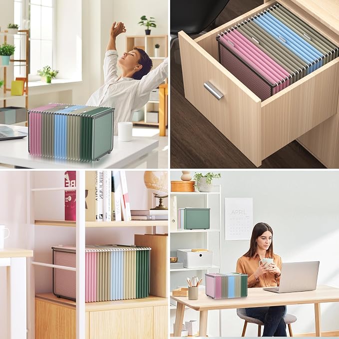 Hanging File Folder Frame Set of 2, Hanging File Organizer with Metal Mesh for Legal/Letter Size, Portable Hanging File Folder Metal Frame for Filing Cabinet Desk Drawer
