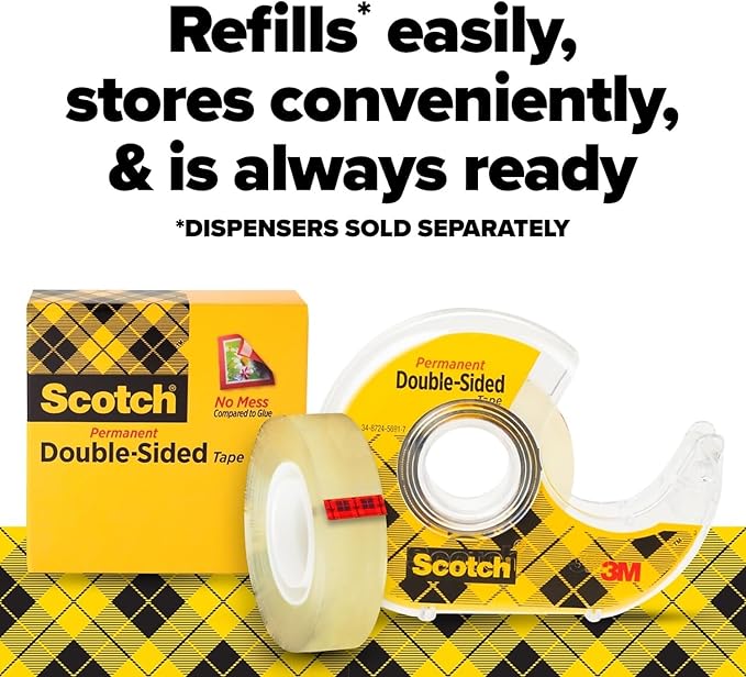 Scotch 3M 66512900 Double-Sided Tape, 1/2-Inch x 900-Inch, 1-Inch Core, Clear, 1/Roll