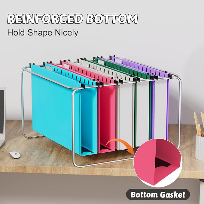 Extra Capacity Legal Size Plastic Hanging File Folders,Heavy Duty 2 Inch Expansion,12 Pack Reinforced Expanding Legal Hanging Folders,Legal Filing Cabinet Folders for Bulky Files,Assorted Color