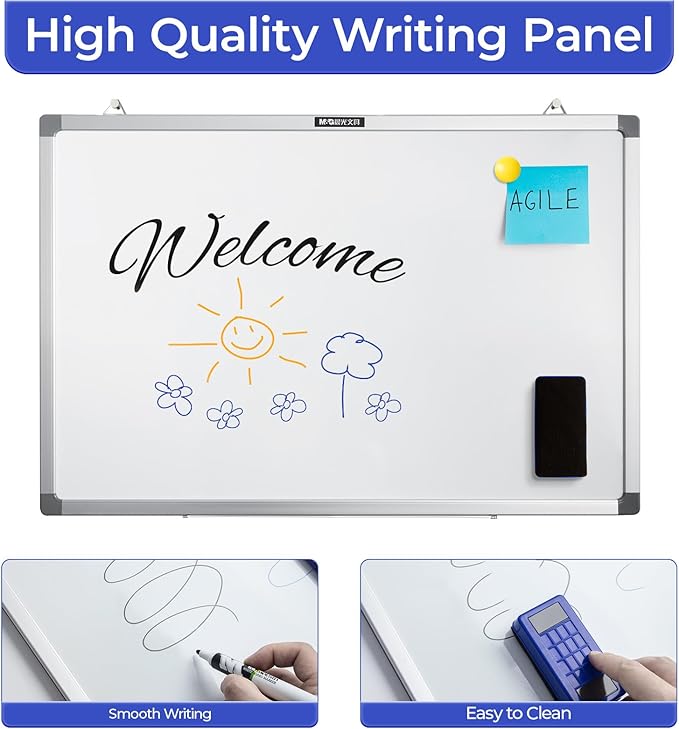 M&G Dry Erase Board Magnetic White Board for Wall, 36” x 24” Whiteboard with 2 Markers & 2 Magnets & 1 Eraser, Hanging Whiteboard with Silver Frame for Planning, Drawing, to Do List, Office Use