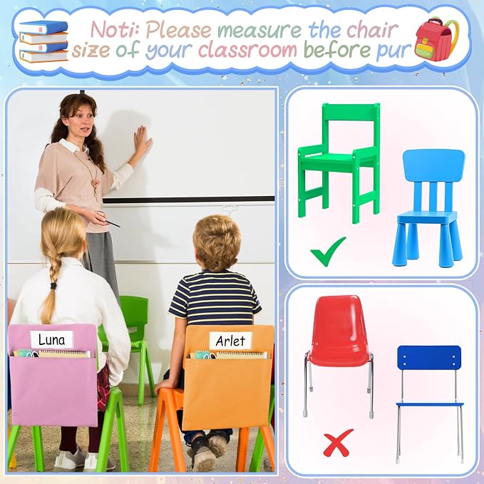 gisgfim 12 Pcs Chair Pockets for Classroom 17 x 20 Inch s with Name Tag for Classroom Chairback Pouch Bag Organizer for Student Elementary School Daycare Supply (Pastel)