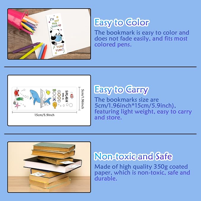 Anseal 180 PCS Color Your Own Bookmarks Bulk, DIY Bookmarks for Teens, Cute Animal Bookmarks for Reading Lover, 12 Styles Fun & Personalized Bookmark for Students, Classroom Rewards Supplies
