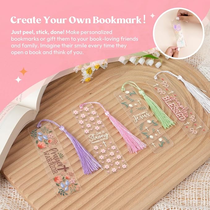 Kaciola 36 Sheets Faith Theme UV DTF Bookmark Wraps, Acrylic Bookmark Blanks UV DTF Stickers, Rub on Transfers for Book Lover DIY (Blank Bookmarks Not Included)