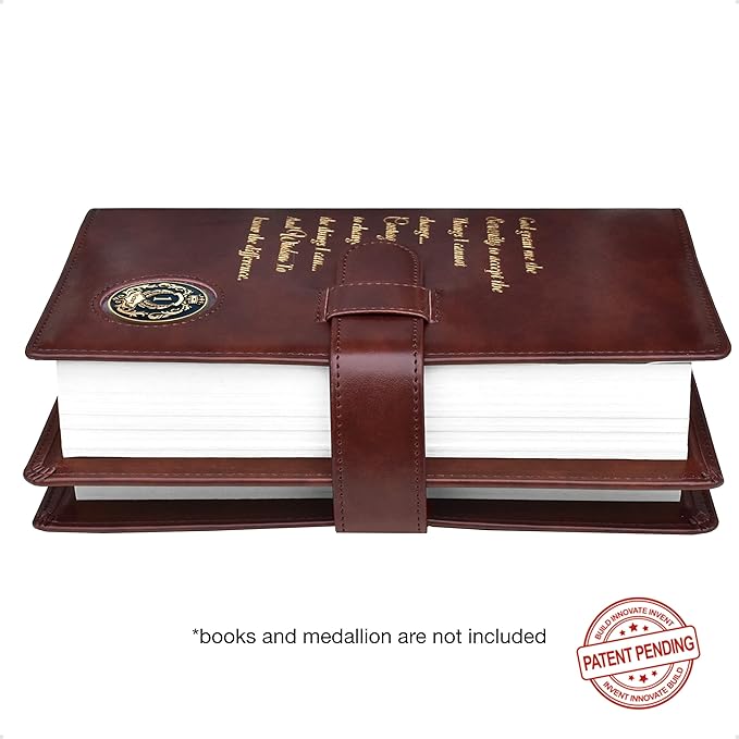 GALILEO® Double AA Big Book Cover & 12 Steps & 12 Traditions | AA Gift | Alcoholics Anonymous | PU Leather | Coin Holder | AA Book Covers for Hardcover (Serenity Prayer/Coin Pocket/Brown)