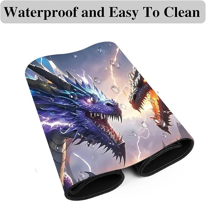 Mouse Pad Gaming Mousepad 31.5x11.8 Inch XXL Large + Coasters,Desk Mat with Stitched Edges, Non-Slip Rubber Base, Thick Mouse Pad for Computer, Laptop, Office & Home - Dragon