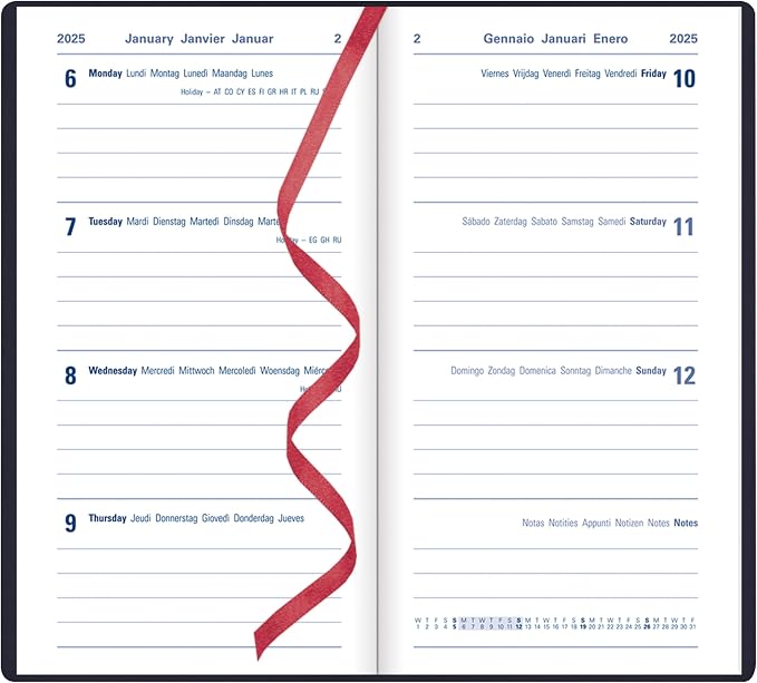 Letts of London Woodland 2025 Weekly Planner, 12 Months, January to December, Sewn Binding, Medium Pocket, 5.875" x 3.125", Multilingual, Navy (C082177-25)