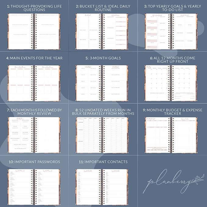 PLANBERRY Hourly Schedule Planner Premium – Undated Weekly Organizer with Time Slots & Monthly Budget – Time Management, Goal Setting, to-Do List & Habit Tracker –6.9″x8.5″(Tropical Night)