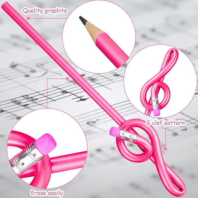 Zonon 14 Pack Treble Clef Pencils with Erasers Music Note Pencils for Students Artists Kids Colorful Wooden Music Pen Bulk for School Office and Art Supplies