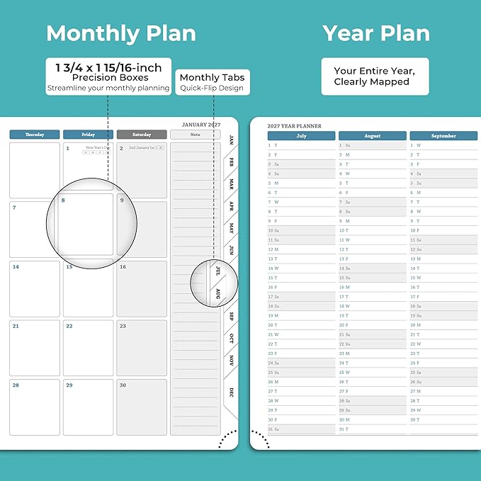 Weekly Monthly 2026-2027 Planner (July 26-Dec 27),11.5"x8.5",18 Months Agenda Plan with Month Tabs & Pocket,Expenses/Note Pages, Academic Calendar with Vegan Leather Cover,Light Blue