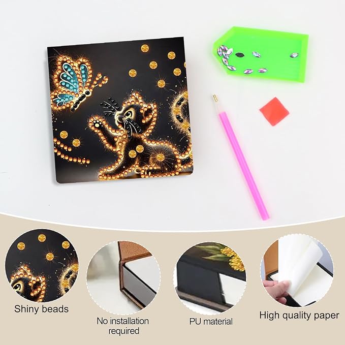 Cat Diamonds Painting Kit Note Box,Animal Memo Paper Storage Box Diamond Art,Sticky Note Holder Diamond Art,Diamond Painting Memo Pad For Office Desk. (Cat)