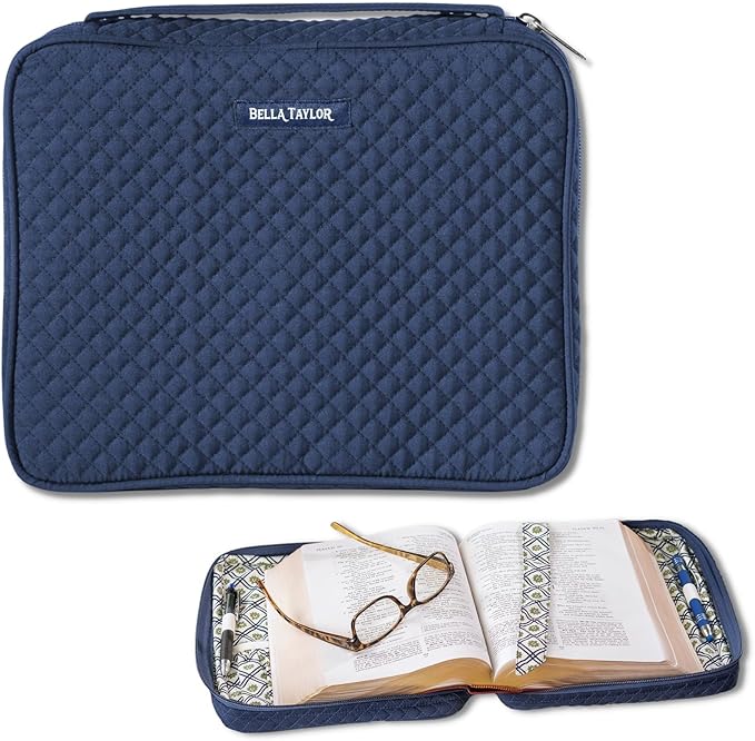 Bella Taylor Quilted Bible Cover for Women - Large Study Bible Case - Vintage Navy