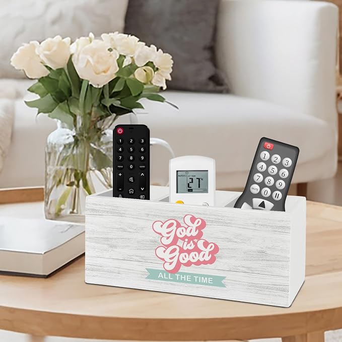 Inspirational Christian Pen Pencil Holder Organizer for Desk Accessories, God Is Good Bible Verse Religious Wooden Box Sign Desk Decor for Home Office Decoration, Christian Gifts for Women