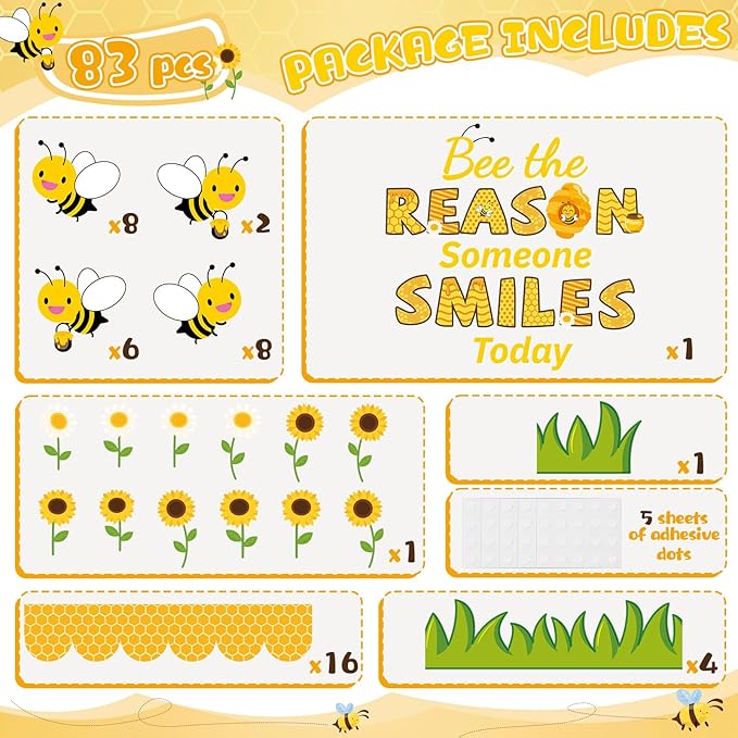 Bee Classroom Bulletin Board Decoration Bee The Reason Someone Smiles Today Bulletin Board Set Decor Fall Sunflower Cutouts Back to School Motivational Classroom Decoration for Home Wall Party Decor