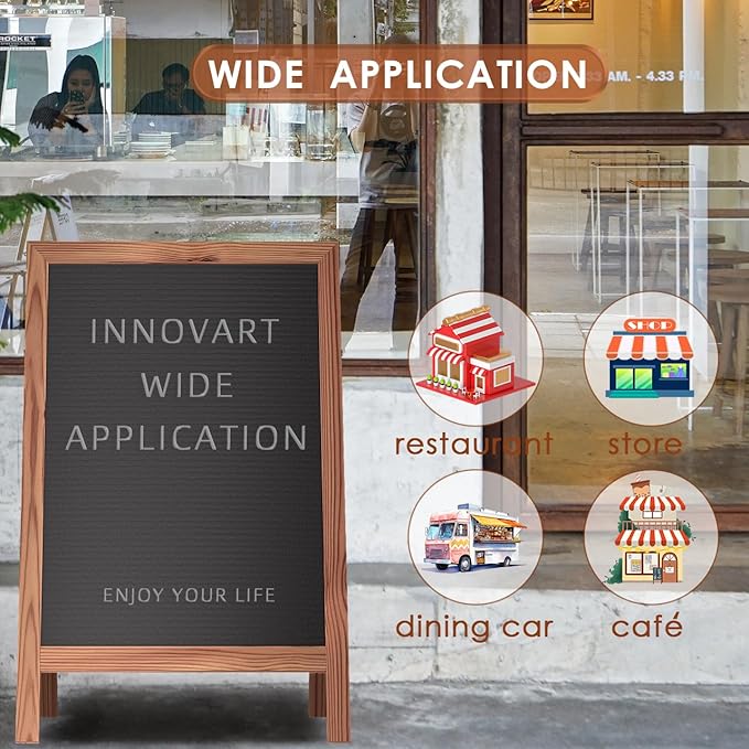 INNOVART A-Frame Sidewalk Sign 36”x20”, Sandwich Felt Letter Board w/Changeable Letters, Double-Sided Felt Letter Board, Free Standing Letter Board Easel for Restaurant, Business, Wedding, Dark Brown