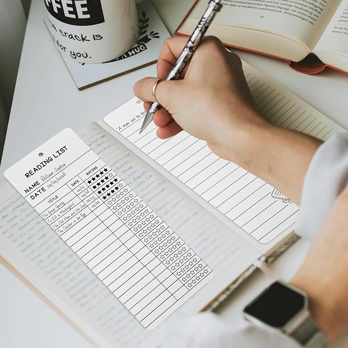 DSYIL 100 Sets Reading List Bookmarks with Tassels - 3x8 Library Card Book Marks Bulk, Cardstock Reading Log and Book Tracker for Book Lovers, Book Clubs & Back-to-School Supplies (White)