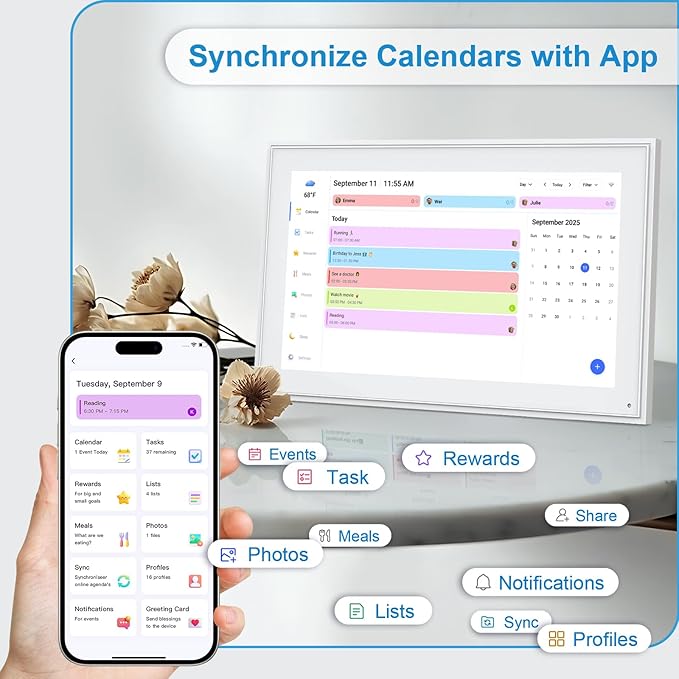 15.6 Inch Digital Calendar Wall Touch Screen Chore Chart, 32GB Electronic Calendar + Smart Family Planner, Wall and Desk Mountable, Gifts for Women Men, Gifts for Mom Dad