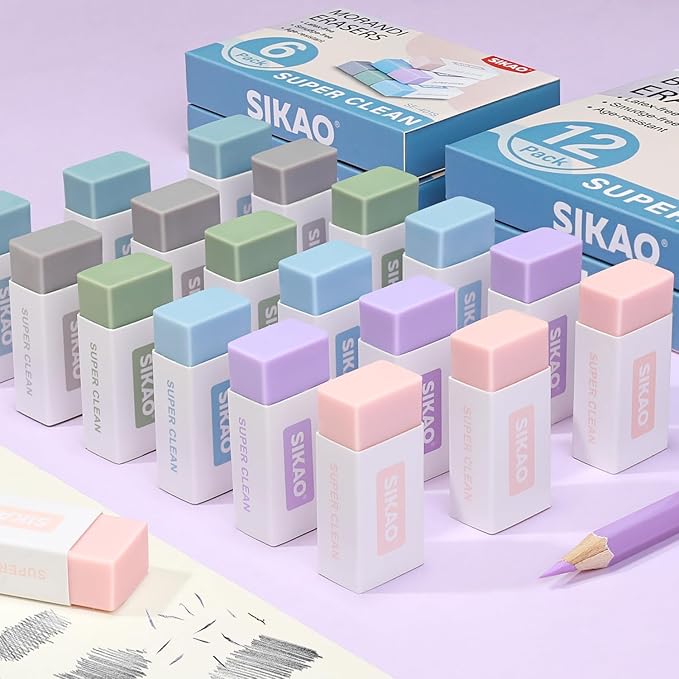 Morandi Erasers, 12 Pack Aesthetic Block Pencil Erasers – Soft Neutral Colors, Smudge-Free Latex-Free Erasers for School, Office, Journaling & Drawing