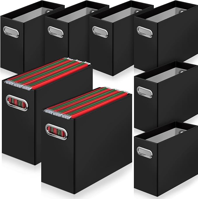 Jutom File Organizer, 8 Packs Cardboard File Storage Folder Letter Size Portable Desktop Holder Collapsible Hanging Folders Box with Handle Magazine Book Storage Filing Box for Home Office(Black)