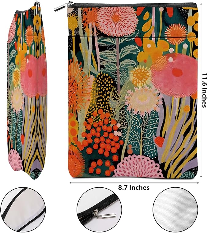 Botanical Flower Colorful Book Sleeve Book Accessories Book Cover Book Protector Christmas Birthday Boss Day Book Lovers Gifts Bookish Book Club Gifts for Readers Women Librarian Book Lover